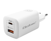QOLTEC Ładowarka sieciowa 65W GaN ULTRA | 5-20V | 2.25-3.25A | 1 x USB typ C PD | 1 x USB QC 3.0 | Biała 50765 - 1213314 - zdjęcie 2